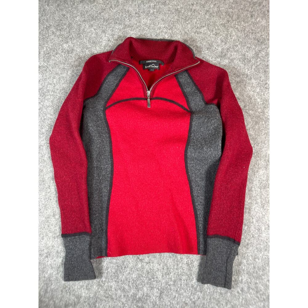 VINTAGE Eddie Bauer Sweater Womens Small Red Colorblock Merino Wool 90s Retro